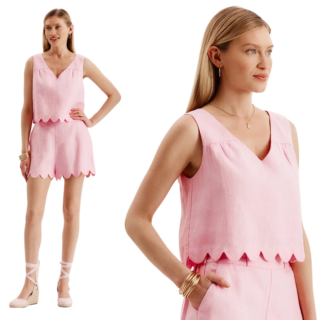 Tyler Boe Nwt Emery Linen Scallop Top In Pink Frosting Size Medium